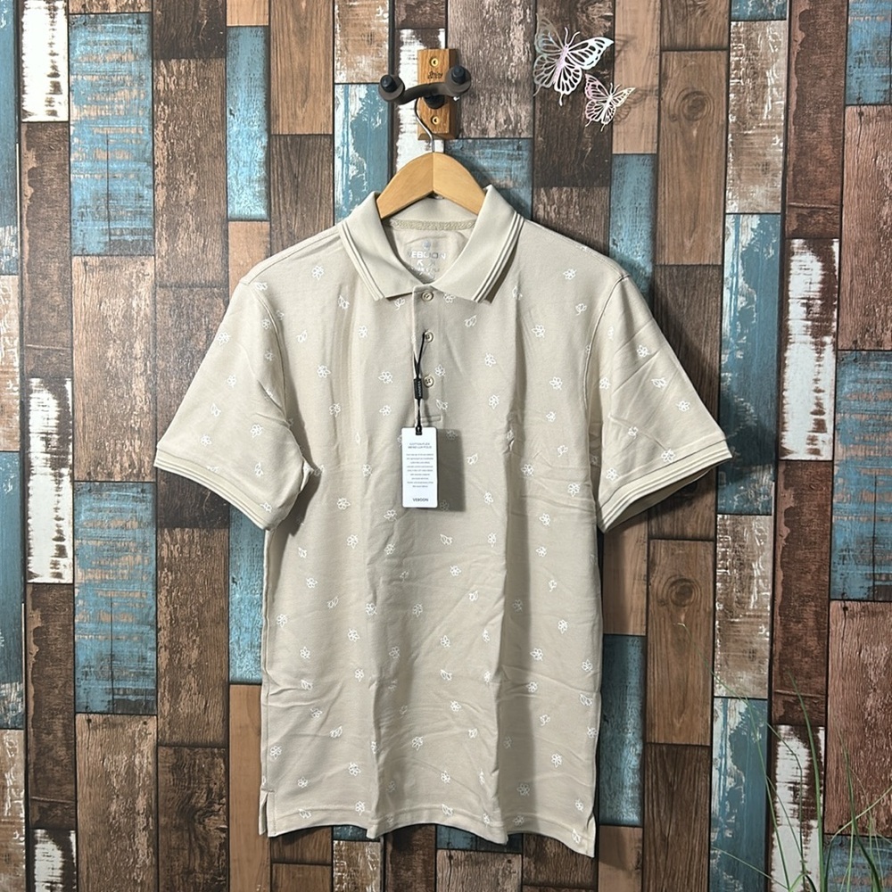 👕 Veboon Mens medium cream cotton flex polo shirt